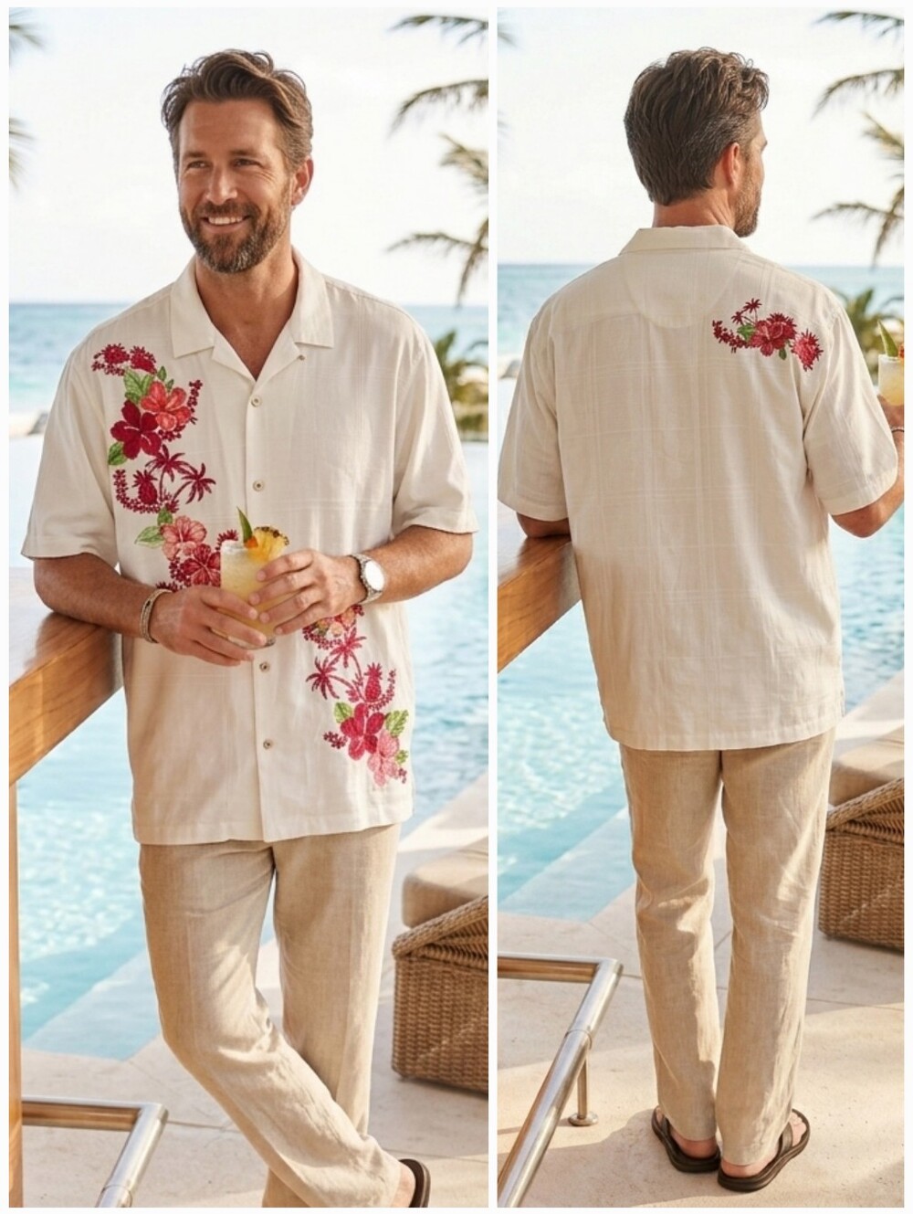 NWT Tommy Bahama 3XL Resortwear Tropical Hawaiian Embroidered Silk Camp Shirt
